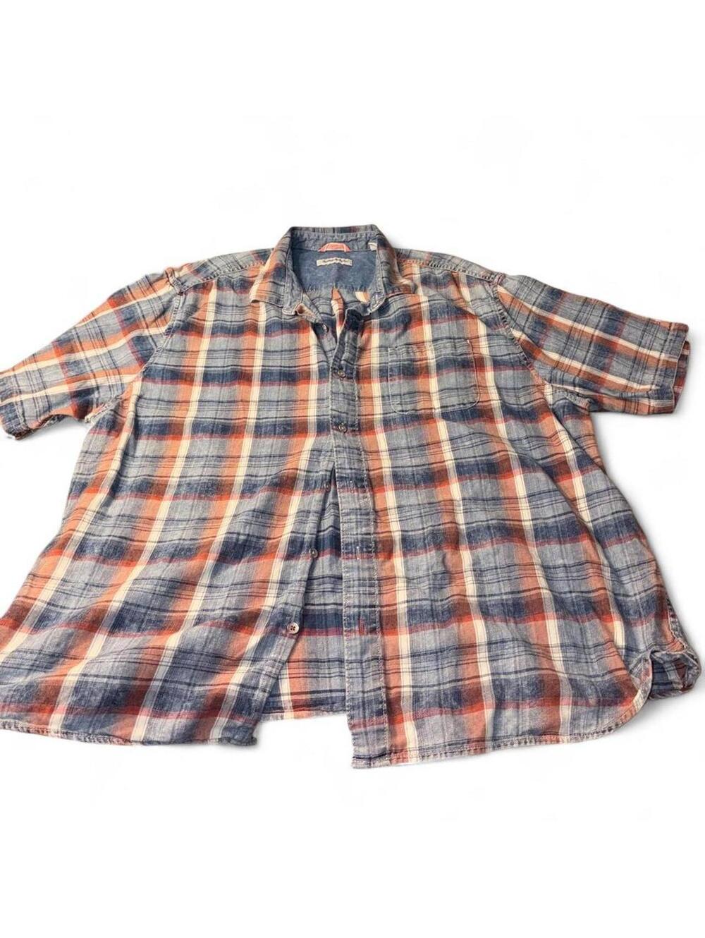 Tommy Bahama "Seaspray Plaid" Blue Red Cotton Short Sleeve Camp Shirt Size 2XLR